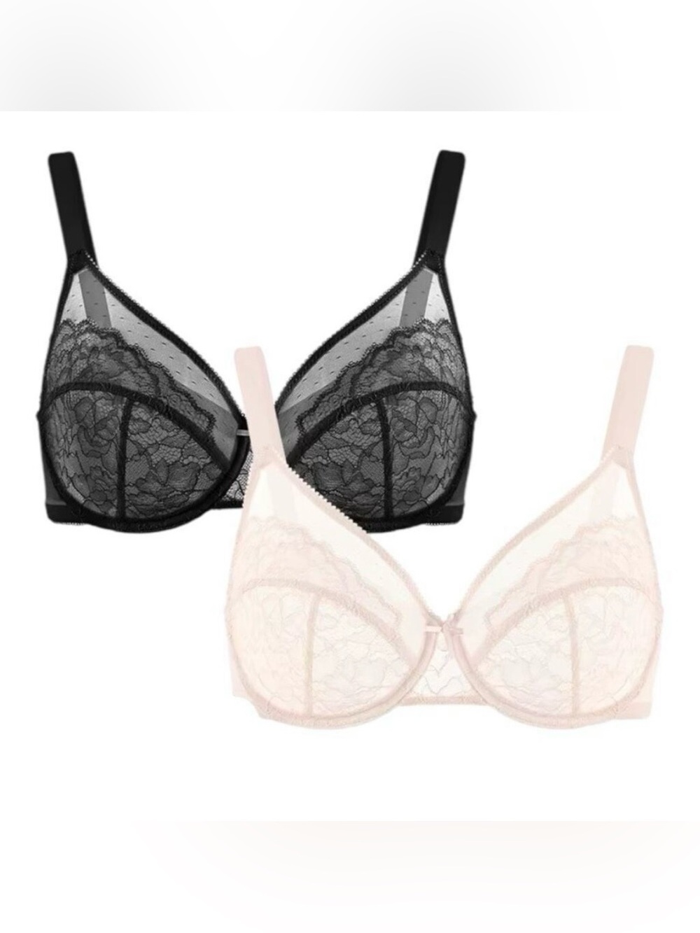 Hsai 2 Pack Enchante Minimizer Floral Lace Underwire Unpadded Bras 38DD New